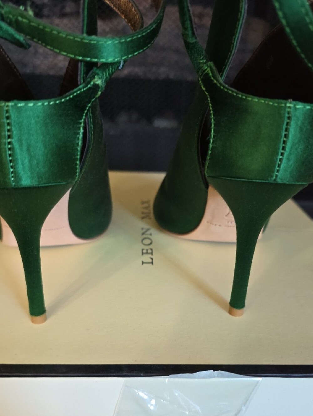 Leon Max Deep Emerald Open-Toe Ankle Strap Heels - Picture 7 of 11